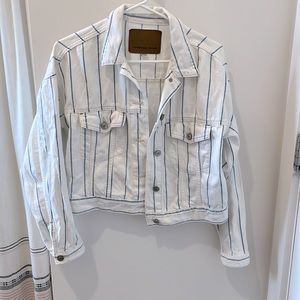 American Eagle Pinstripe Cropped Jean Jacket